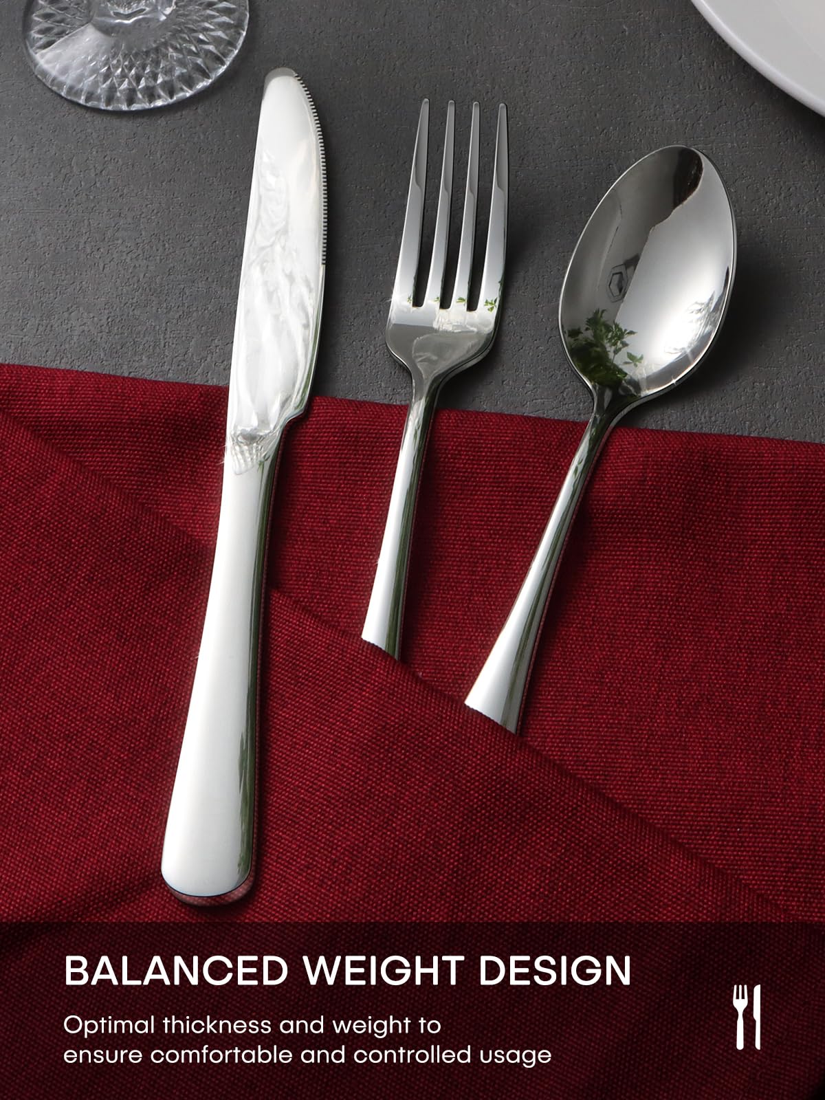 Ollex closeup of mirror-polished finish on stainless steel cutlery