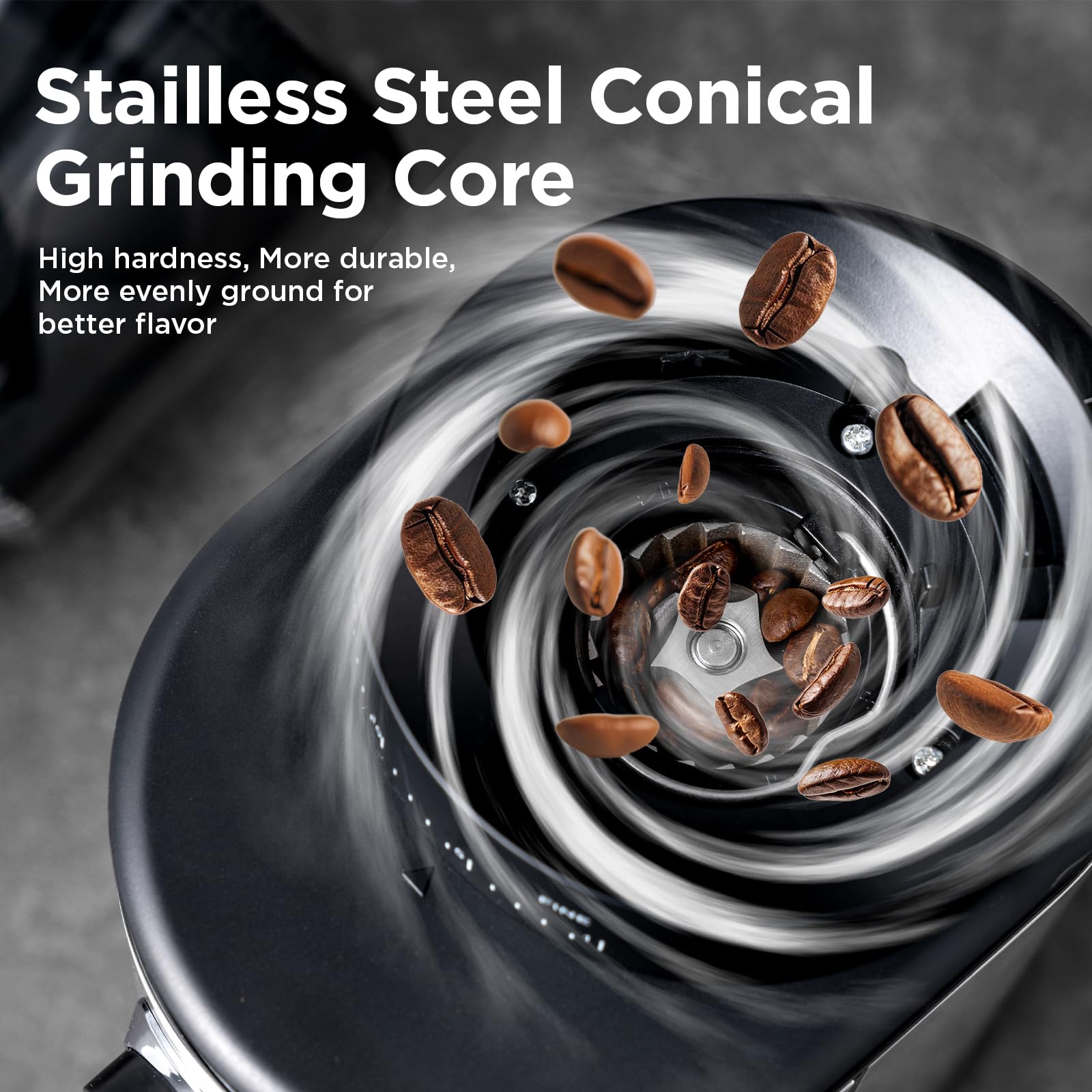 Ollygrin Burr Coffee Grinder auto-locking hopper secures beans during transfer