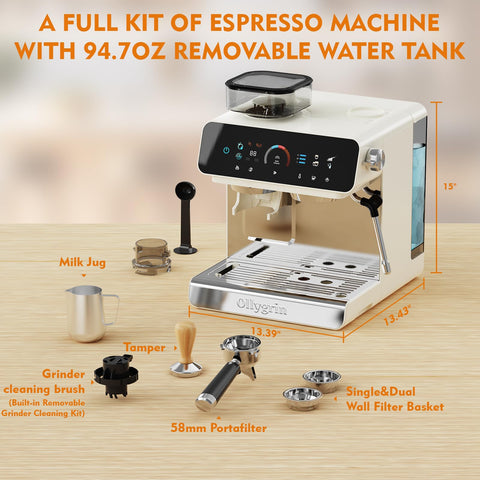 Ollygrin espresso machine removable water tank for easy refills