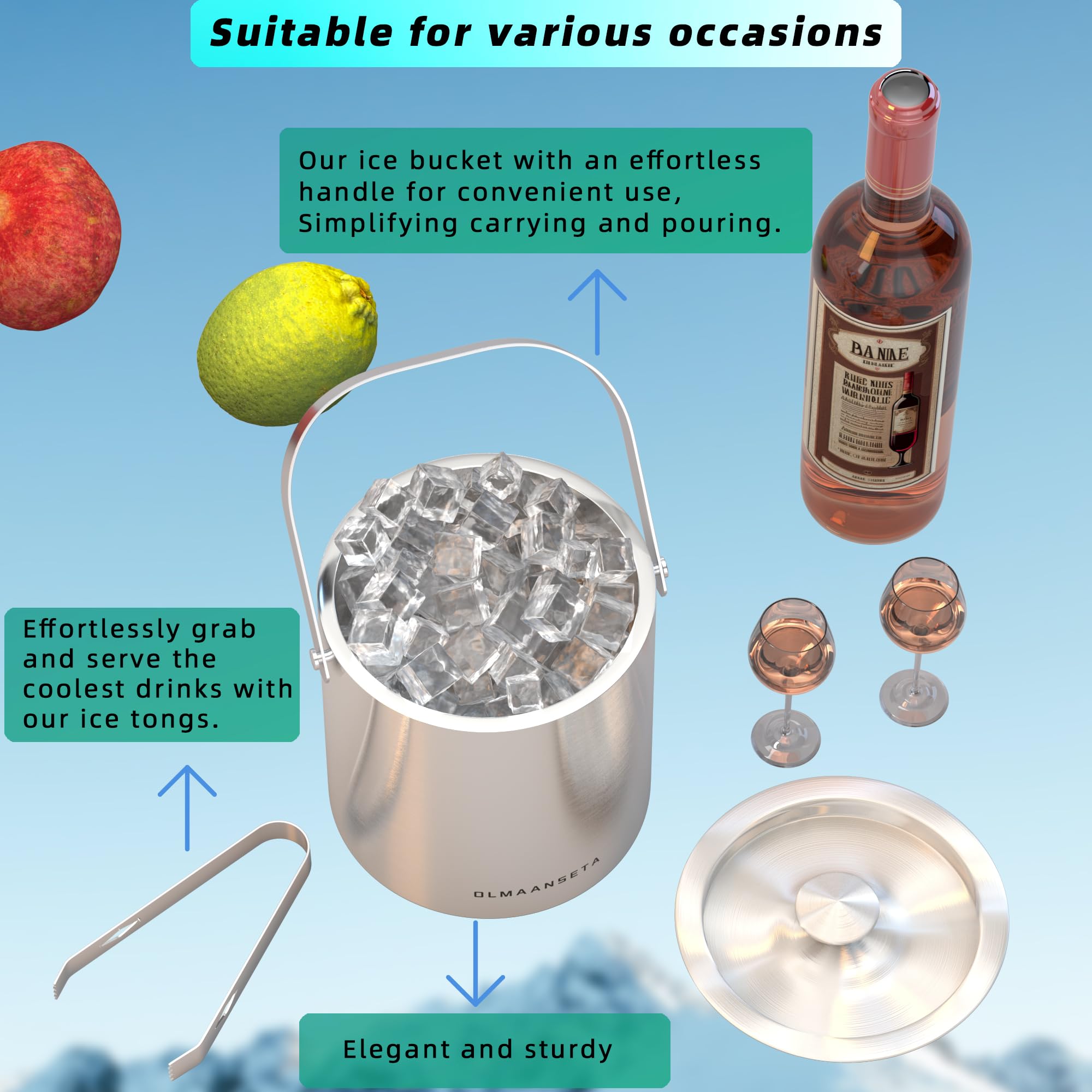 Olmaanseta easy-clean stainless steel bucket for quick cleanup.