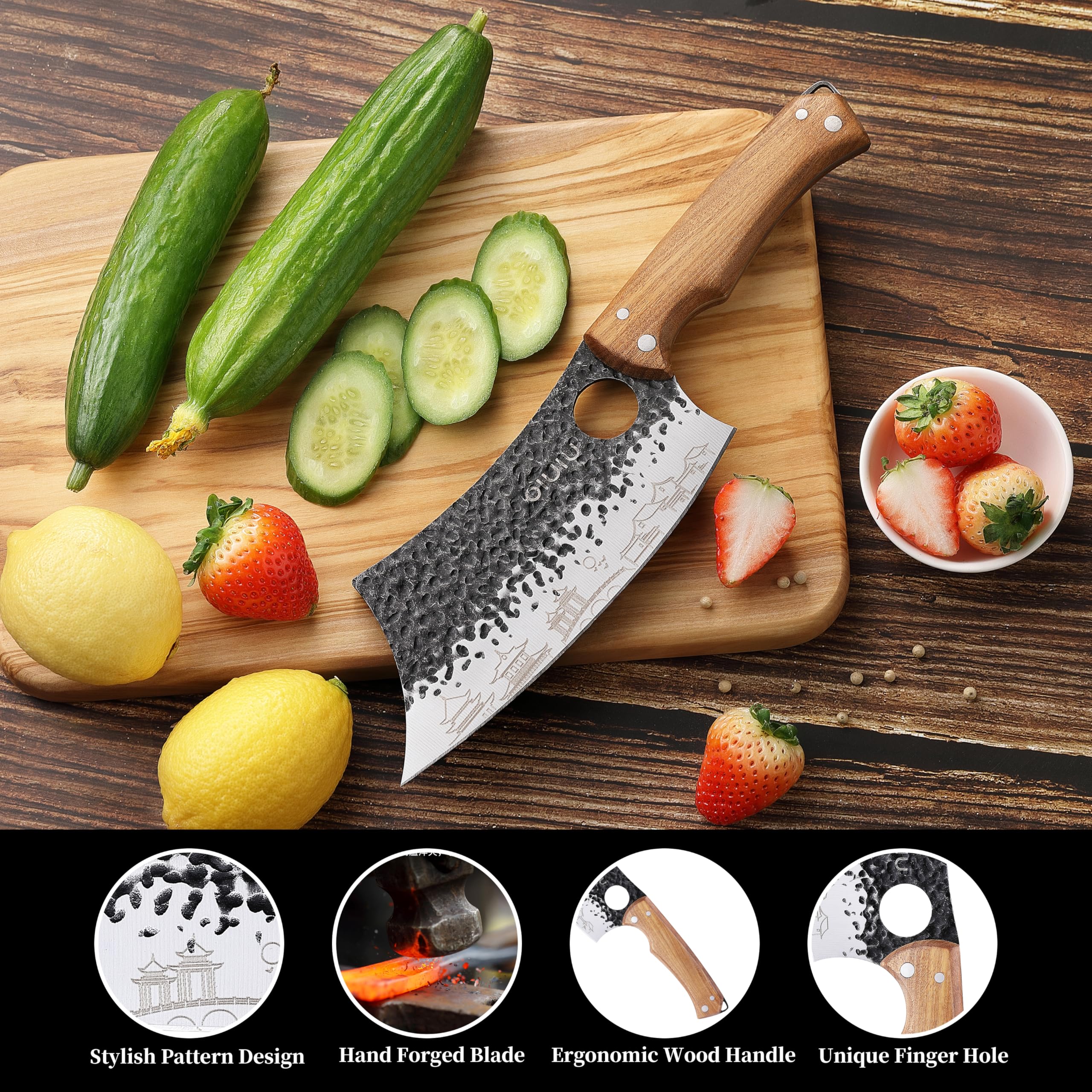 OLULU butcher cleaver 7-inch blade designed for efficient meat prep.