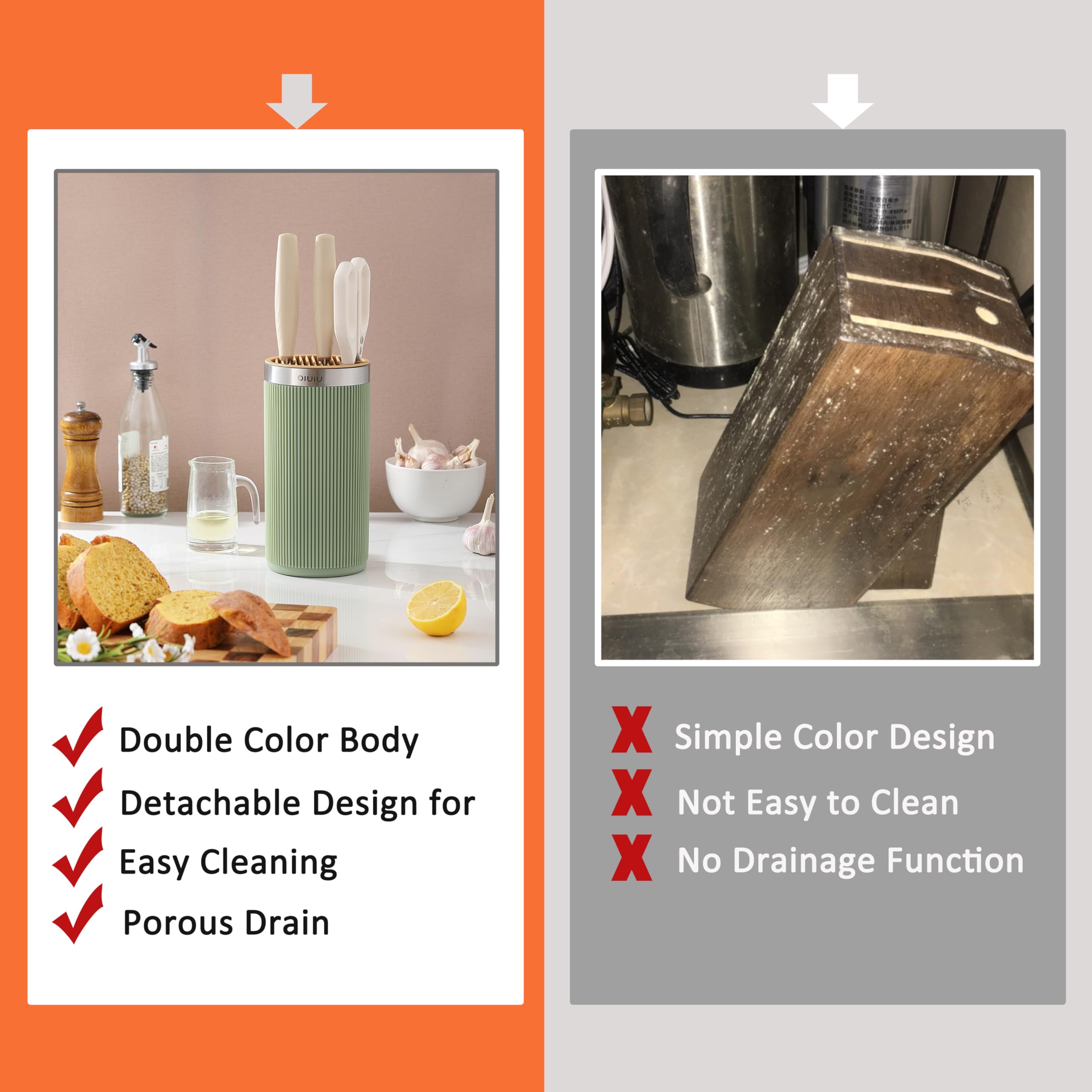 OLULU detachable knife block eases cleaning and maintenance