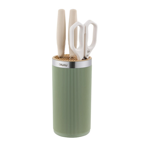 OLULU round knife block in green and yellow protecting blades safely
