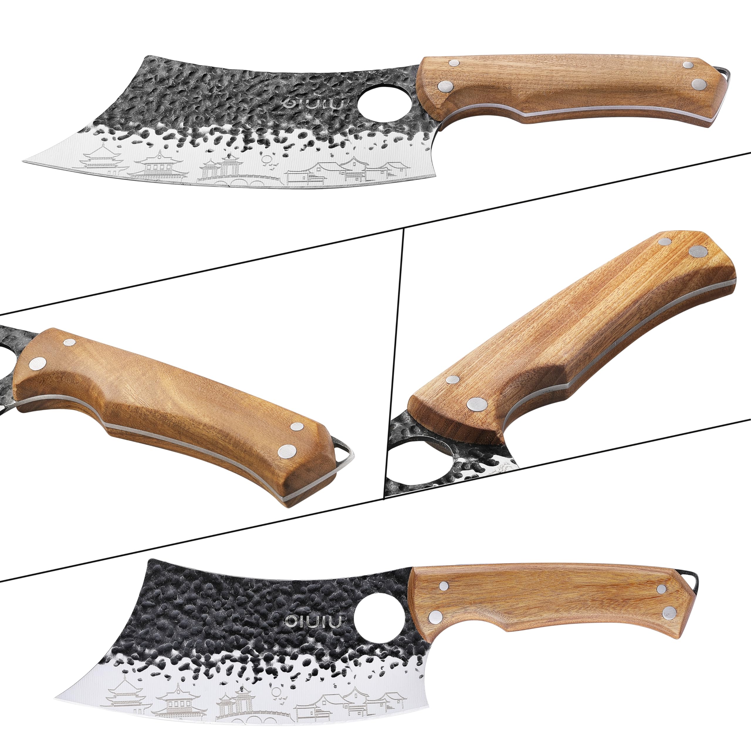 OLULU Serbian chef knife 7-inch blade with comfortable wooden handle.