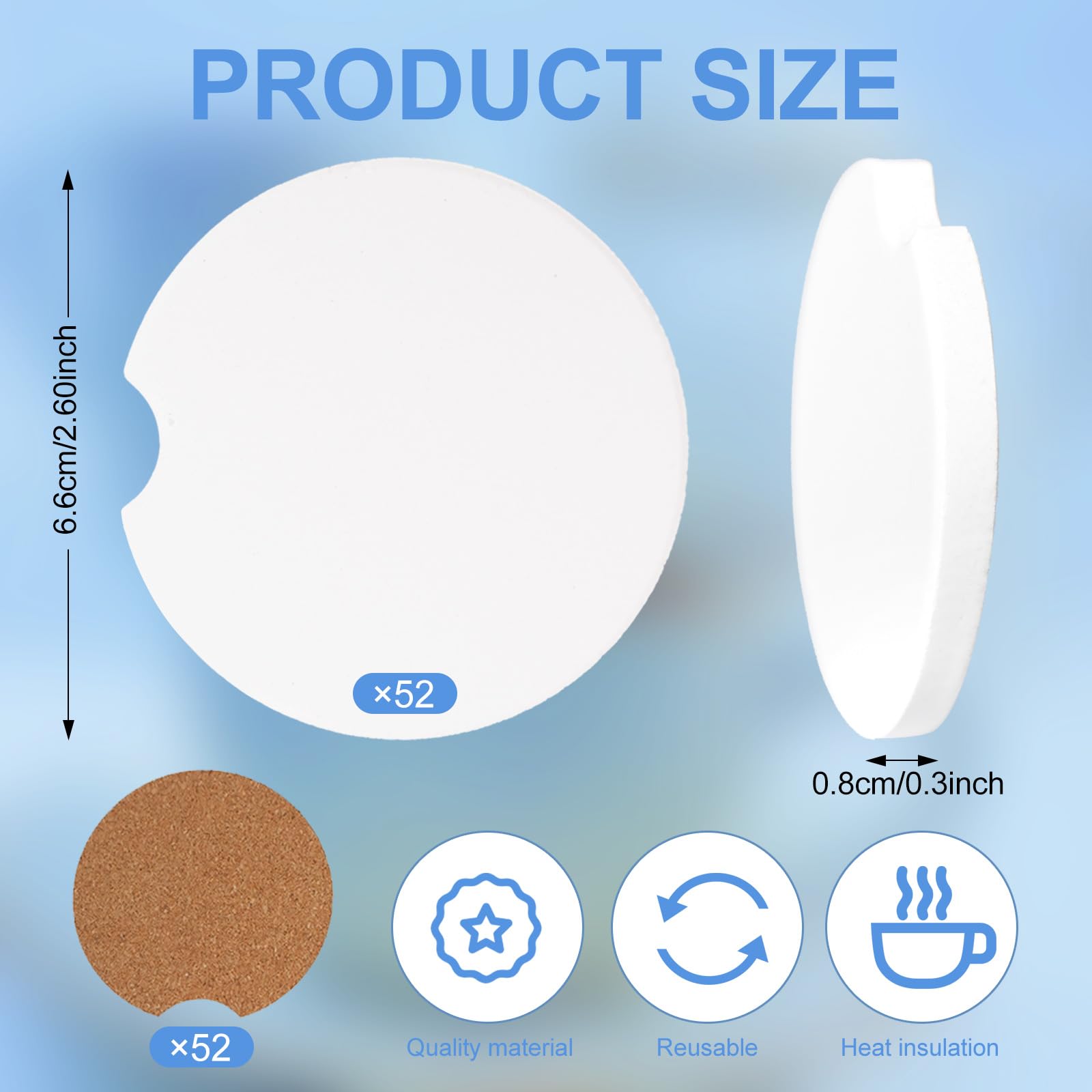 Olutacot sublimation car coaster blanks in 2.64 inch diameter for custom designs