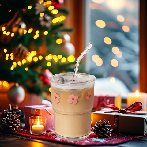 Olvini clear glass tumbler with straw and lid for versatile hot or cold beverages