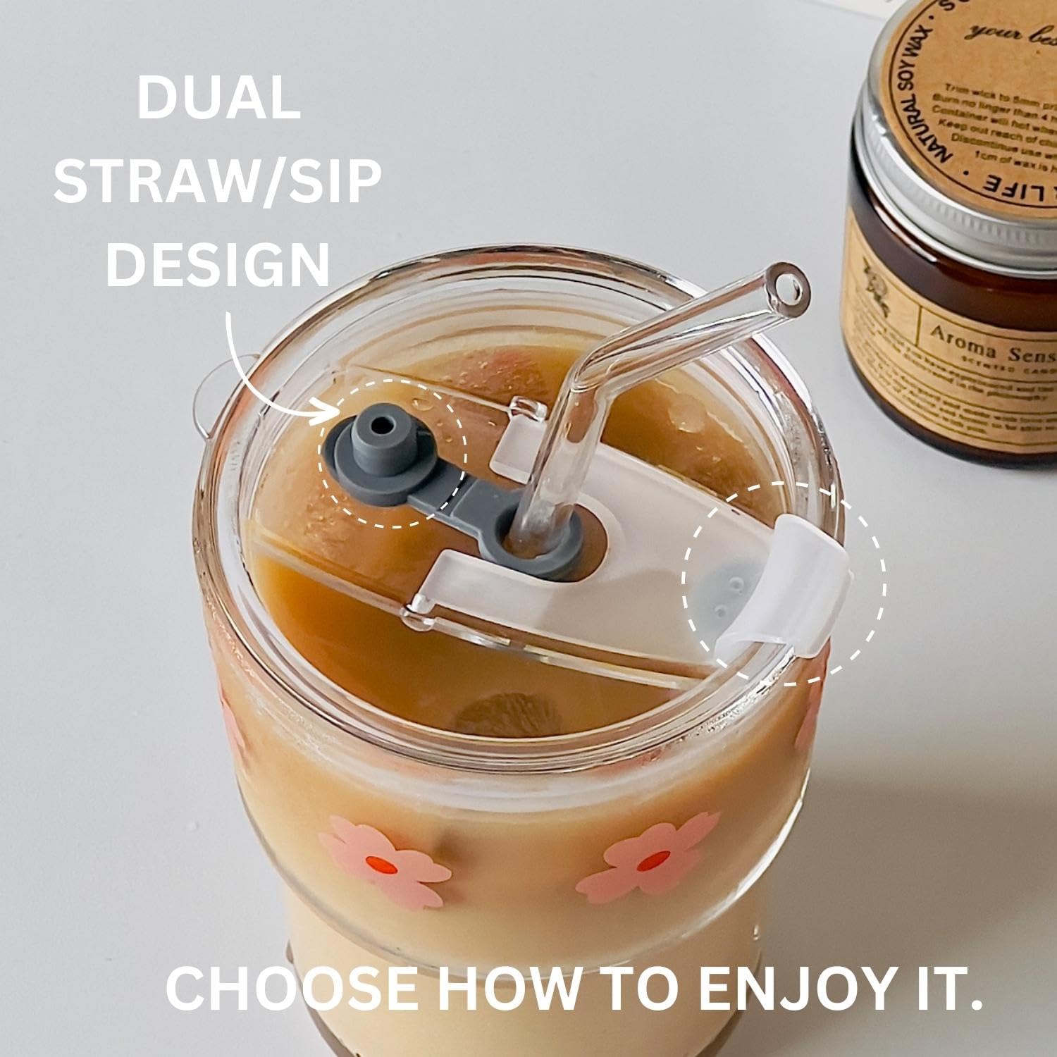 Olvini multi-use glass cup suitable for coffee, tea, smoothies, or juice