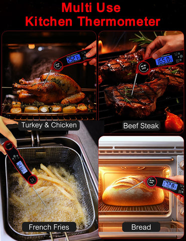 Olwaiy thermometer in a kitchen setup for grilling and roasting use.