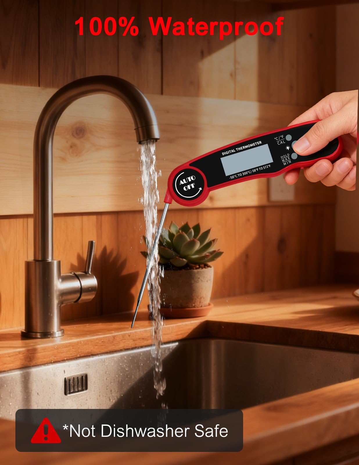 Olwaiy thermometer magnetic back sticks to fridge for convenient access.