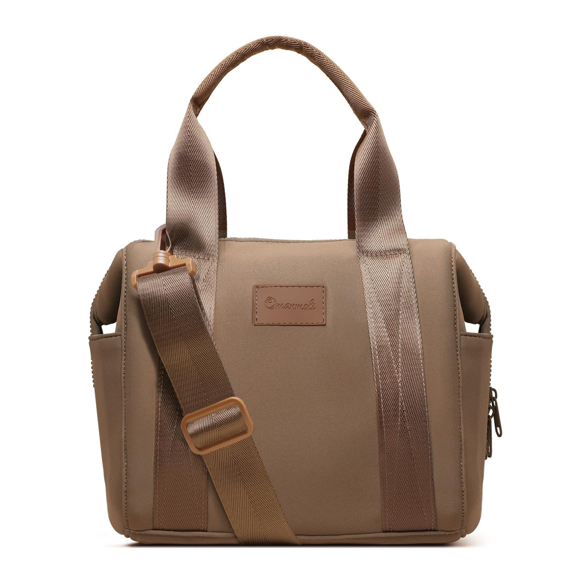 Omanmoli insulated lunch bag showing a spacious main compartment for meals