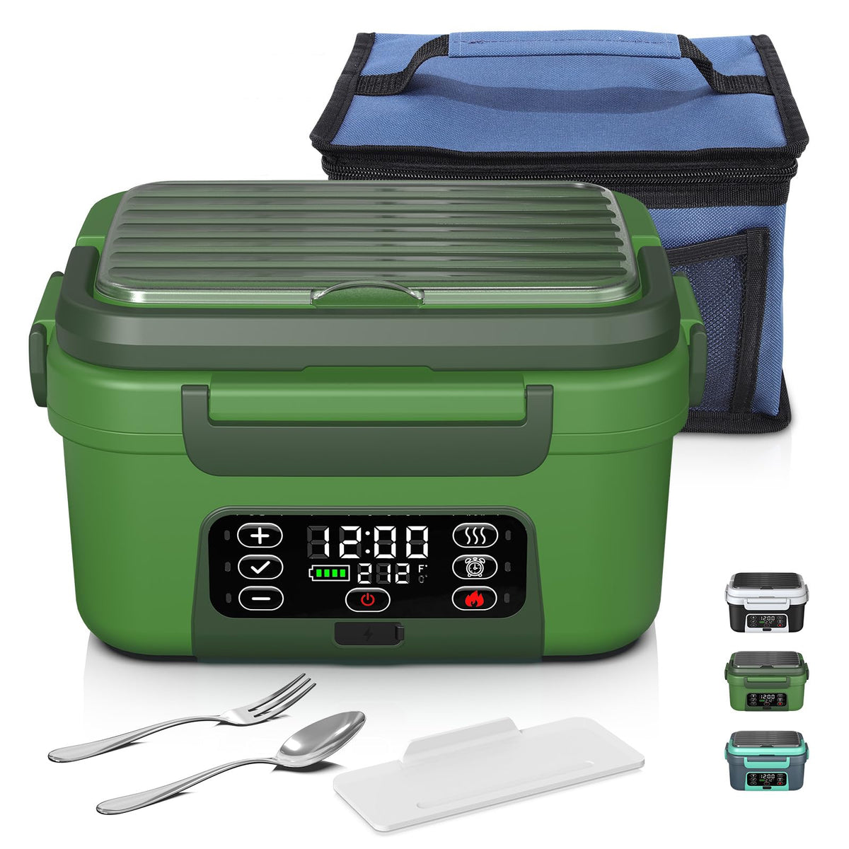 Omboos cordless heated lunch box top view, compact portability