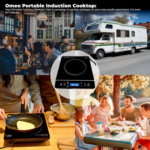 OMEO induction burner with child safety lock for family-friendly kitchen use.