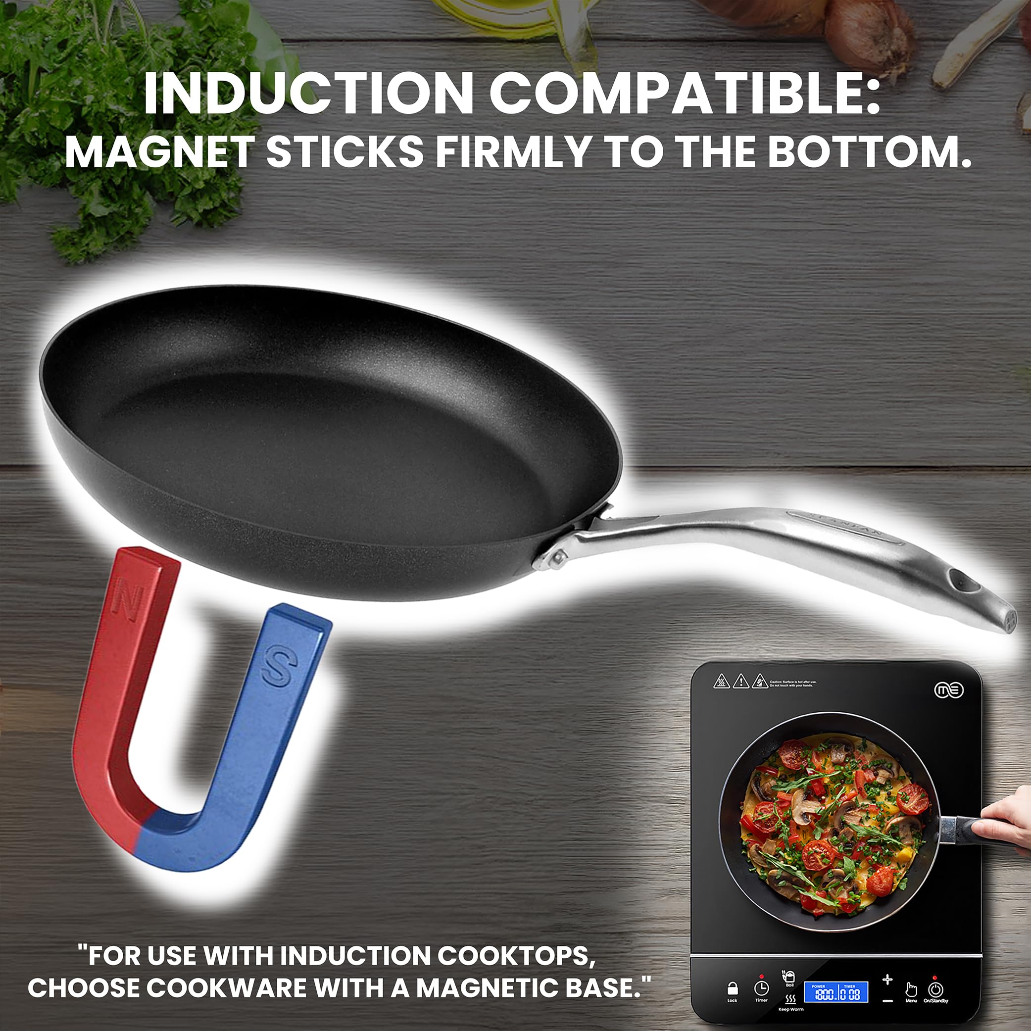 OMEO induction burner LED display helps monitor temperature and power at a glance.
