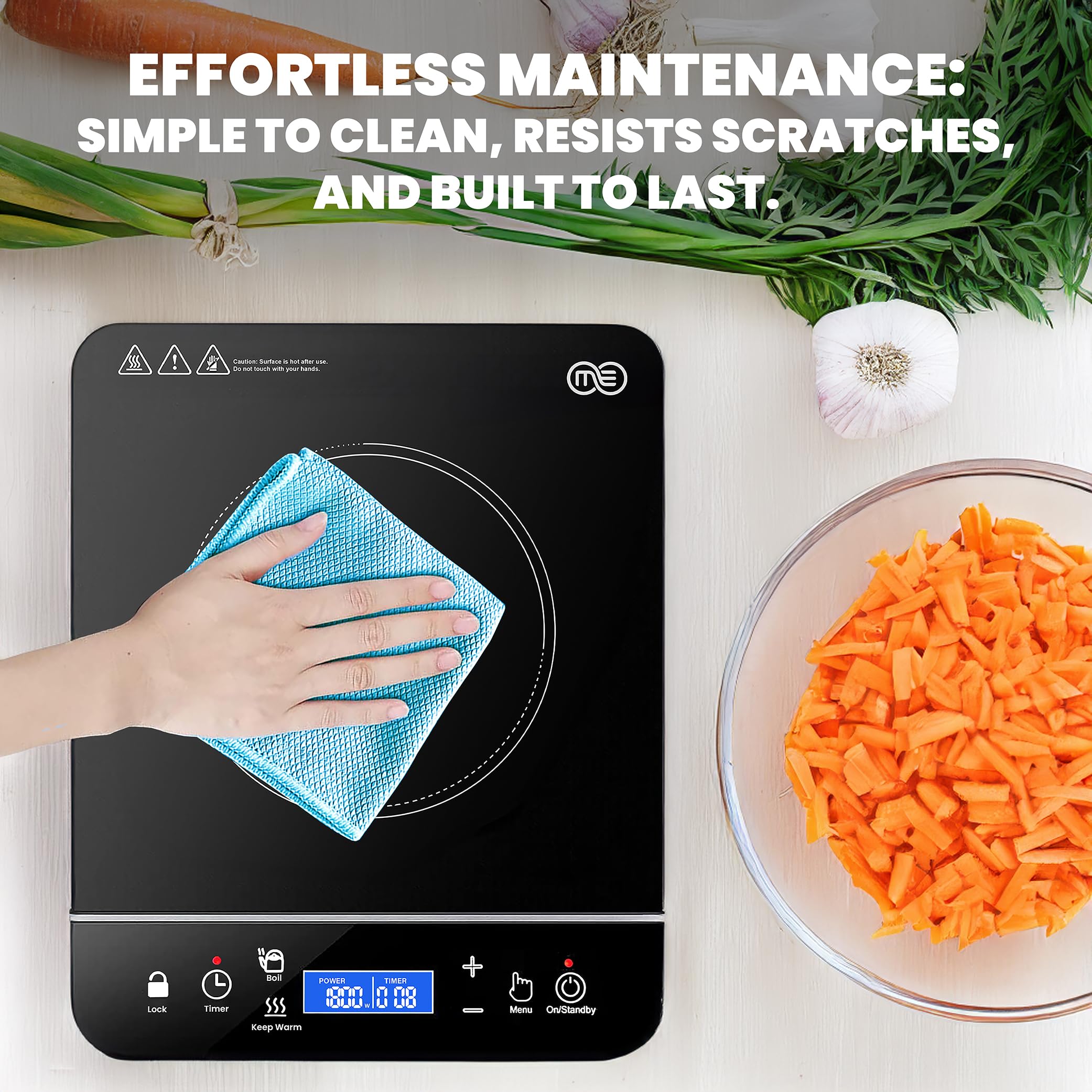 OMEO portable induction burner ideal for camping, RVs, and apartment kitchens.
