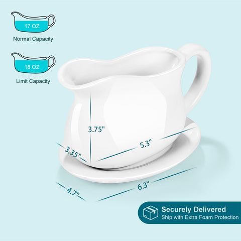 Omesata gravy boat with saucer catches drips for a cleaner tabletop