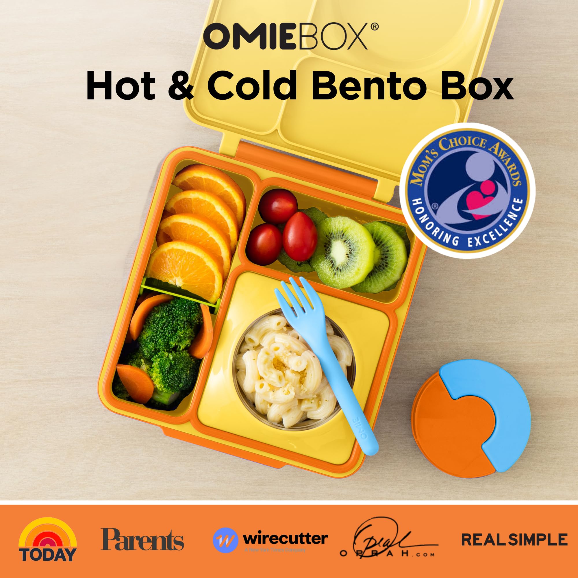 OmieBox insulated food jar sunshine, keeps hot entrees warm for longer school days.