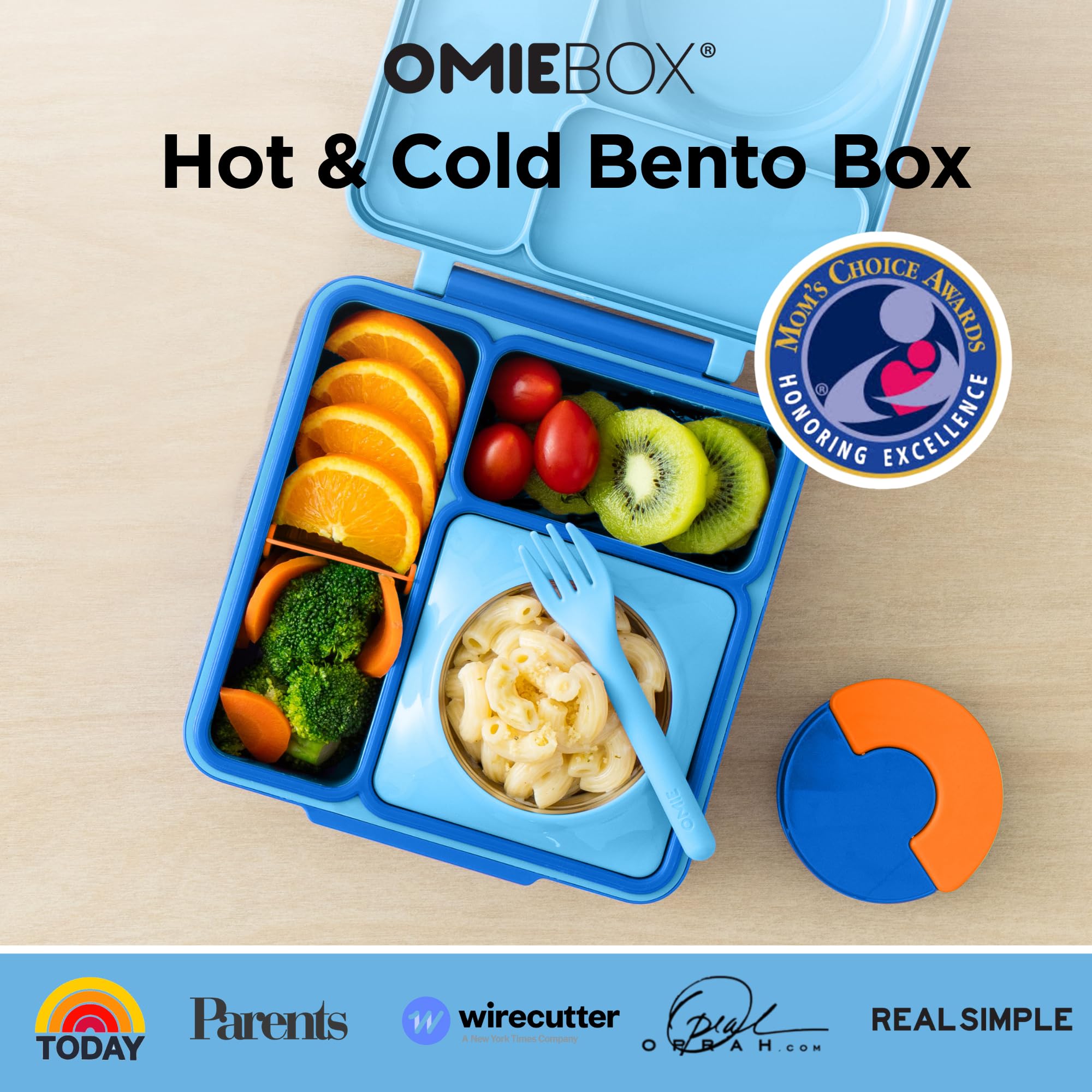 OmieBox three-compartment layout keeps food neatly organized for varied meals.