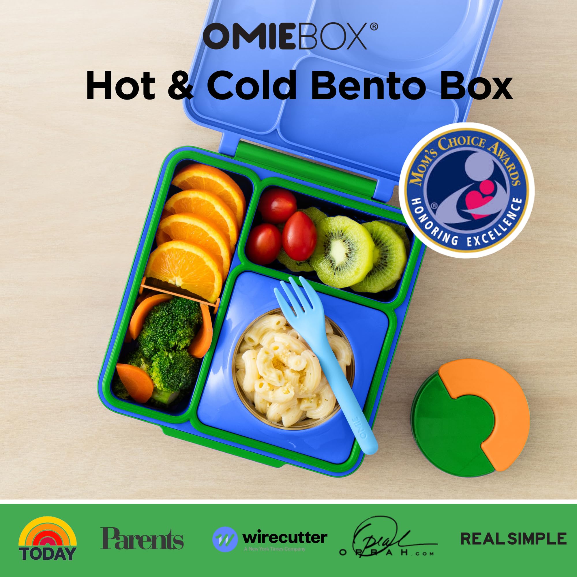 OmieBox insulated container demonstrates hot-cold zone design for fresh meals.