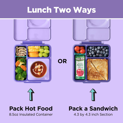 OmieBox three-compartment design separates entrée, sides, and snacks.
