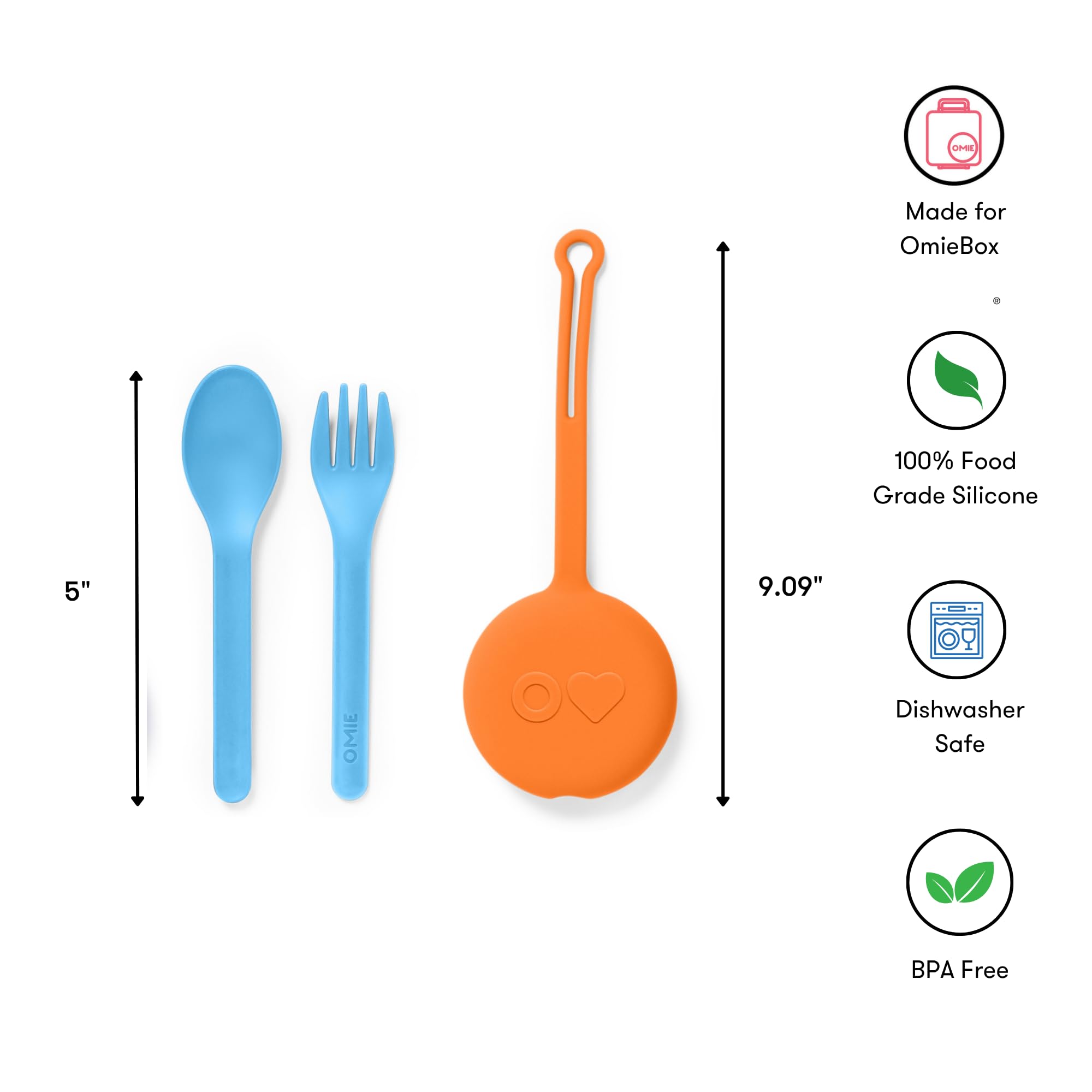 OmieBox kids utensils set shown with Sunrise case