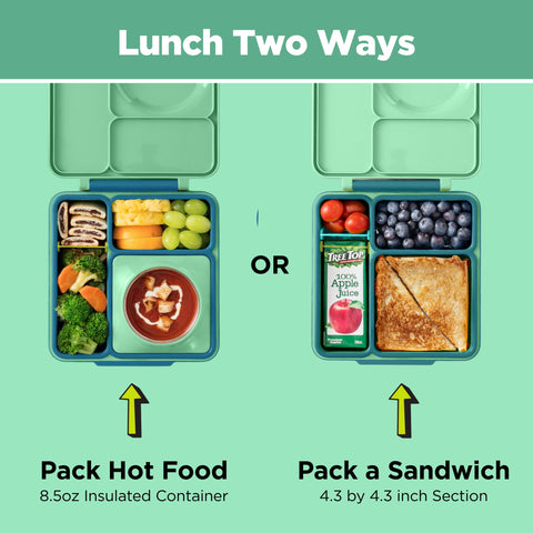 OmieBox Meadow three compartments demonstrates organized lunch separation for kids