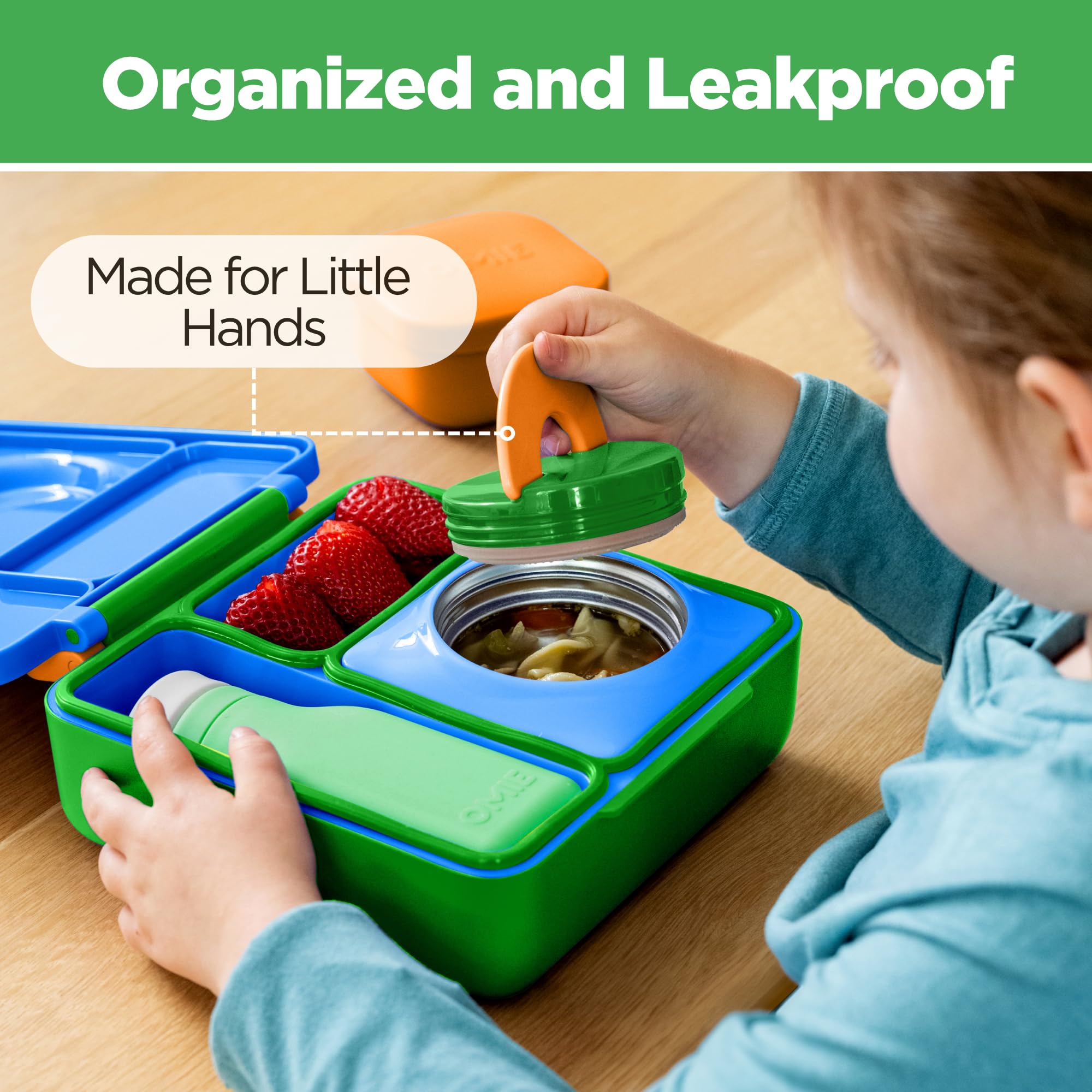 OmieBox removable stainless steel vacuum container preserves warmth for hours.