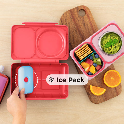 OmieBox UP removable ice pack cools lunch without extra containers.