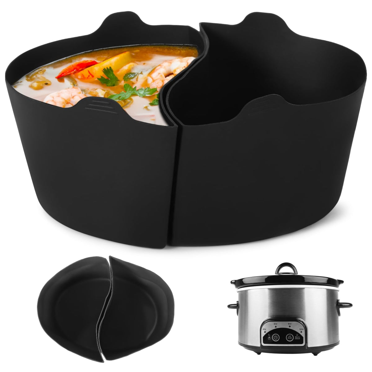 OMISTAR 6-quart dual-compartment liner fits oval crock pots for two meals.