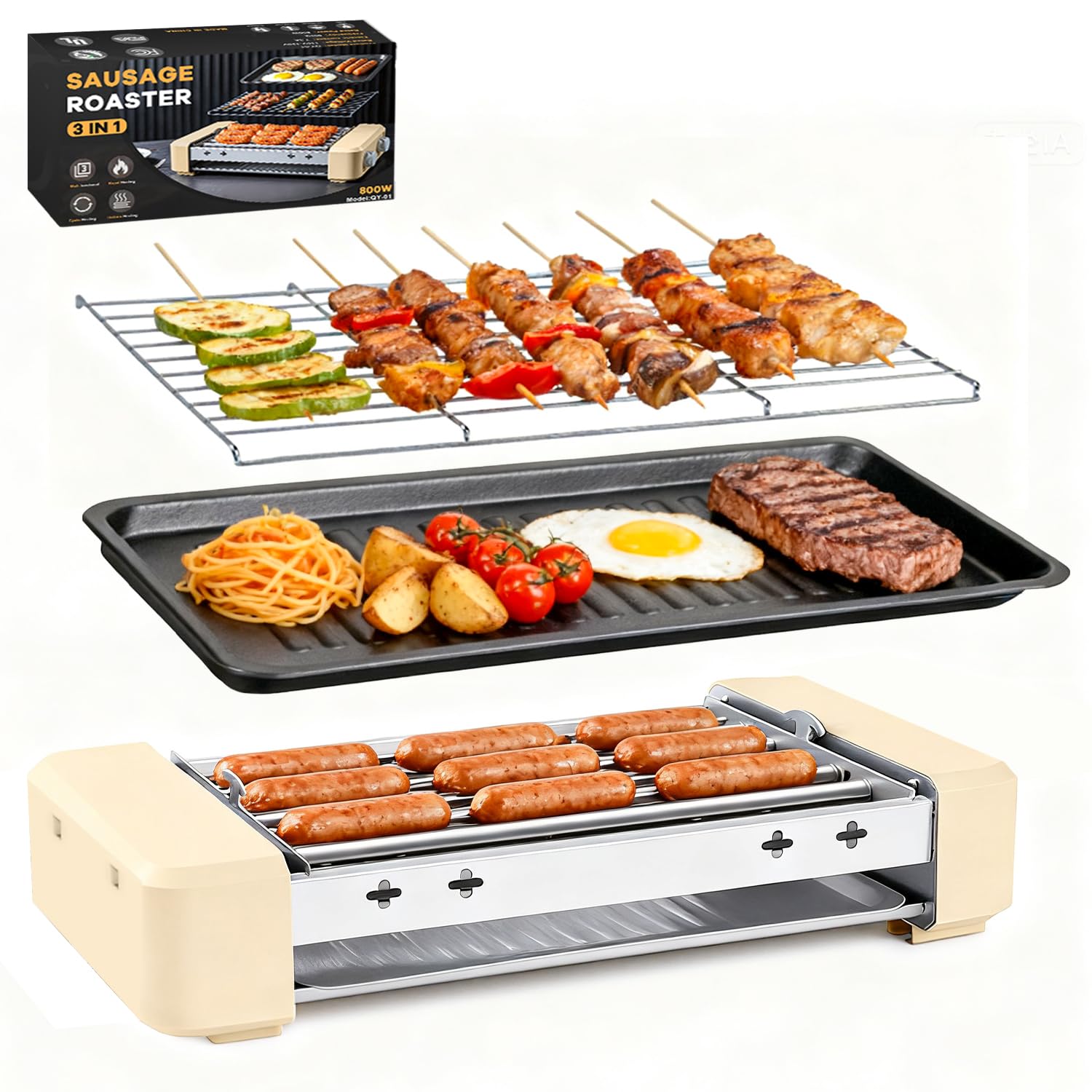 OMKSIH Electric Hot Dog Roller 3in1 in action for quick, versatile meals.