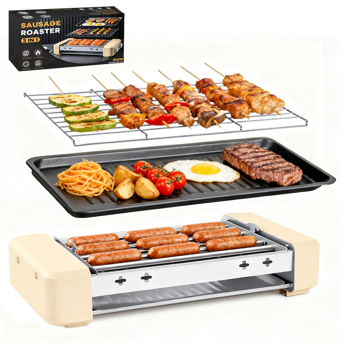 OMKSIH Electric Hot Dog Roller 3in1 in action for quick, versatile meals.