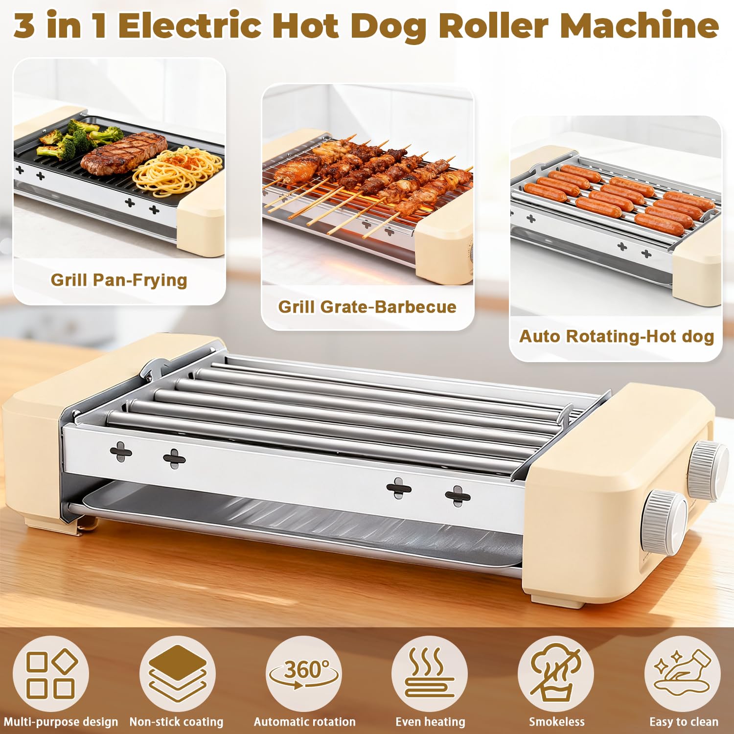 OMKSIH hot dog roller grill plate delivers even browning and simple cleanup.