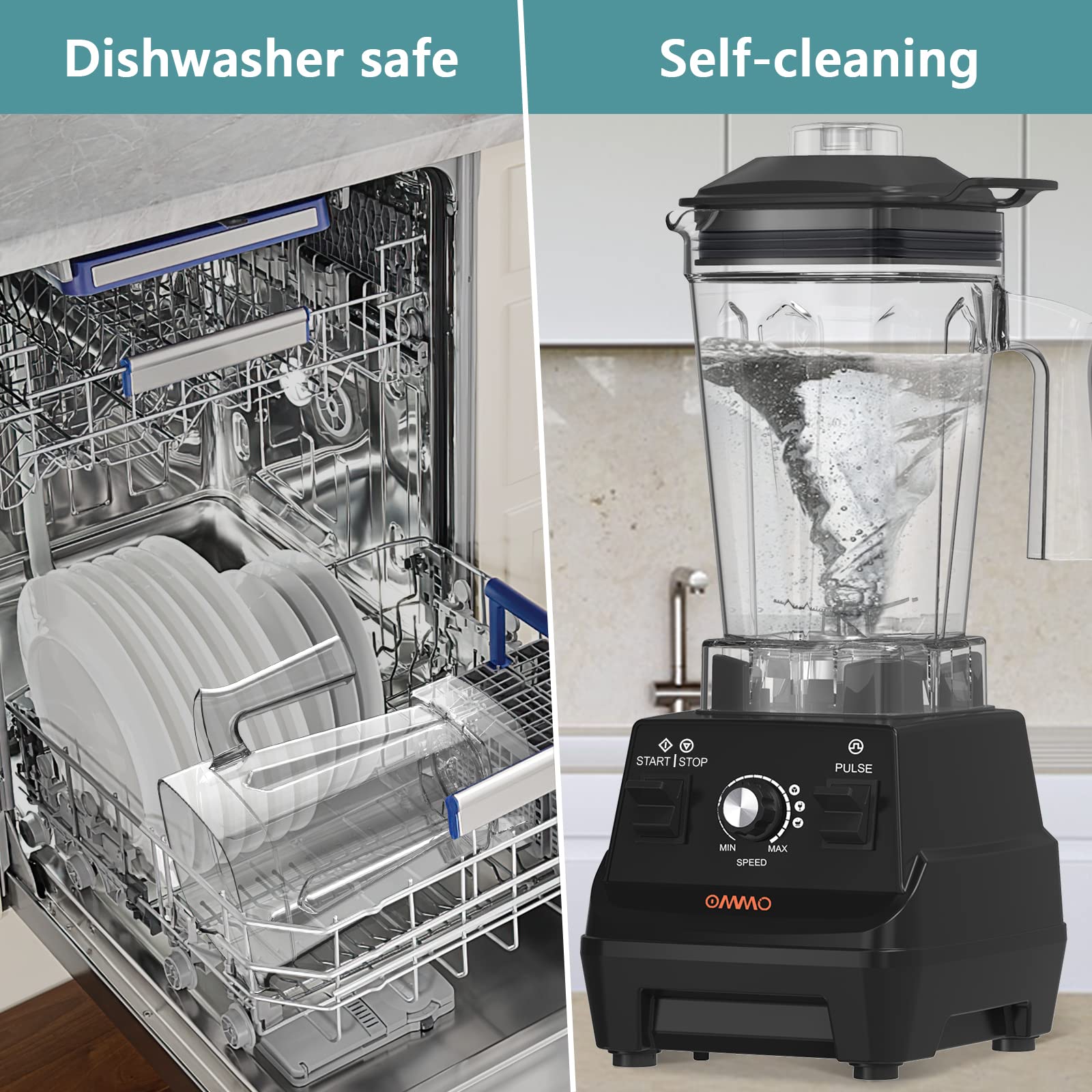 OMMO Blender dishwasher-safe pitcher cleans easily.