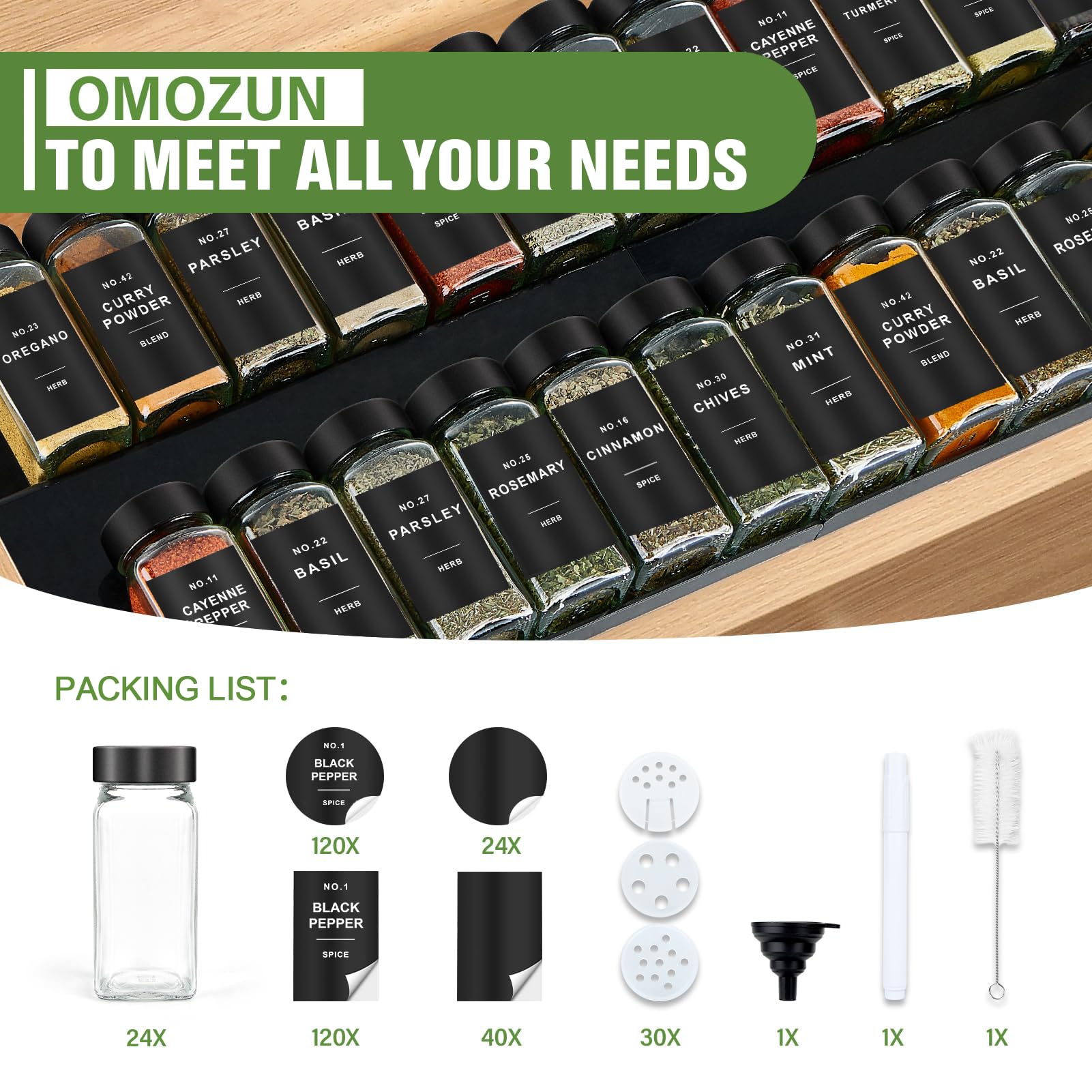 OMOZUN jars with black lids help preserve freshness by sealing moisture.