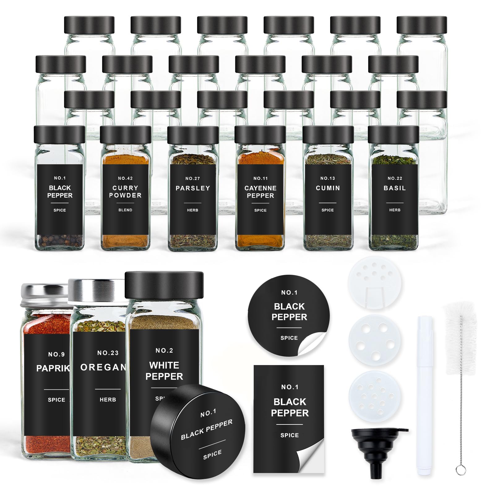 OMOZUN spice jars with clear glass provide easy visibility of spices.