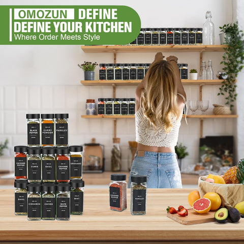 OMOZUN spice jars with square design maximize cabinet space.