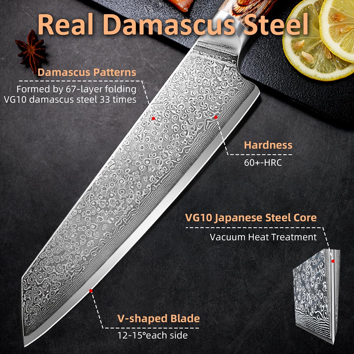 Ompusos Knife edge precision close-up supports thin slicing