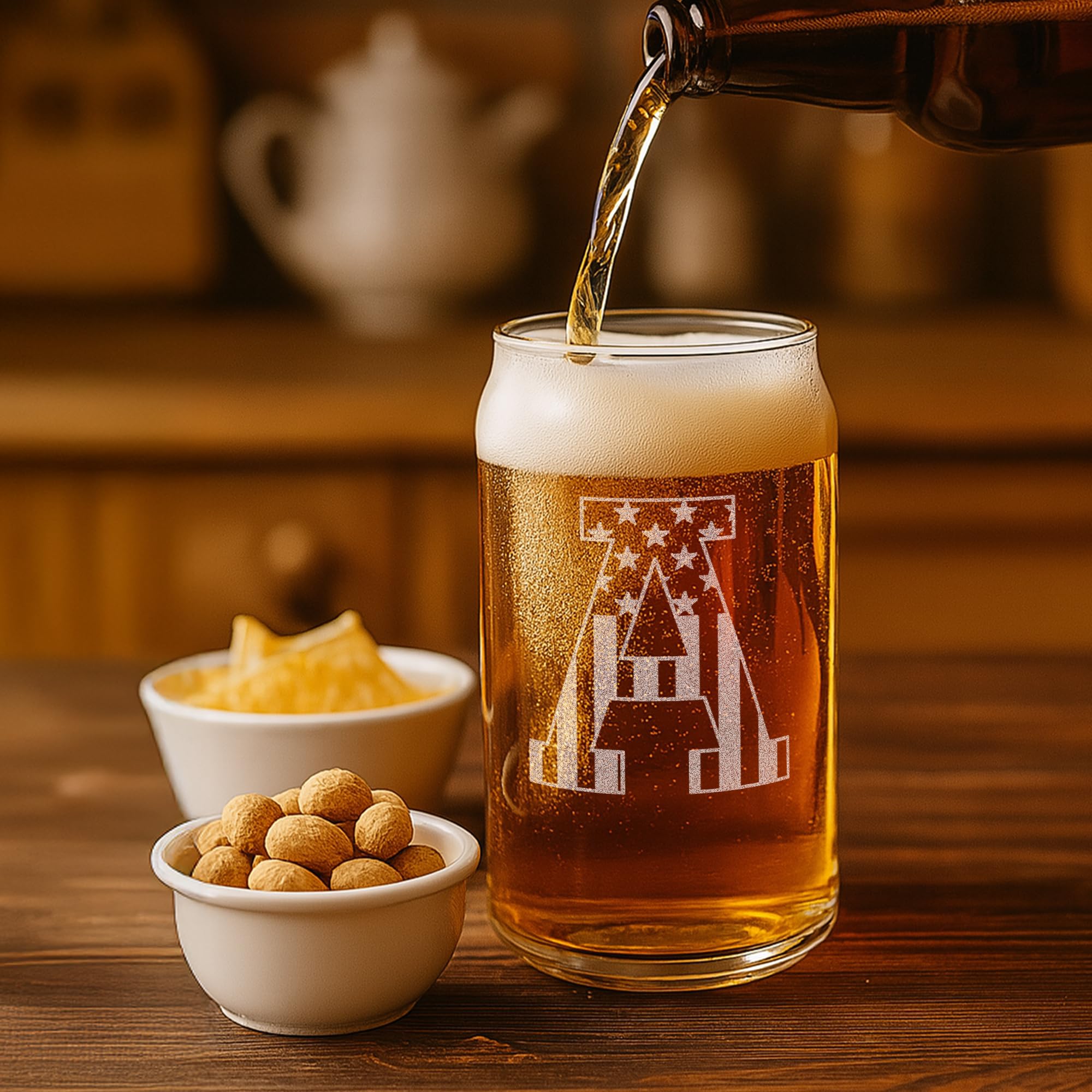 16 oz On The Rox beer glass held in hand