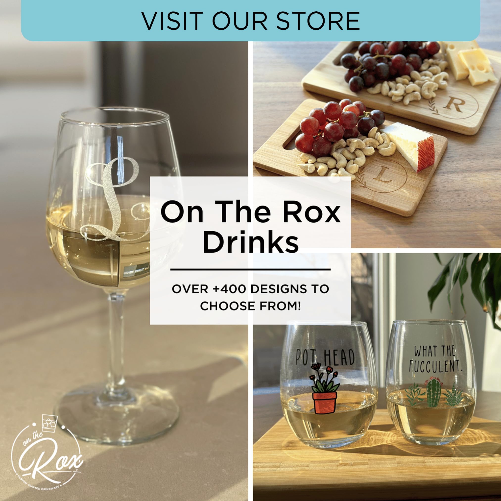 On The Rox Drinks dishwasher-safe monogram wine glass for easy cleanup