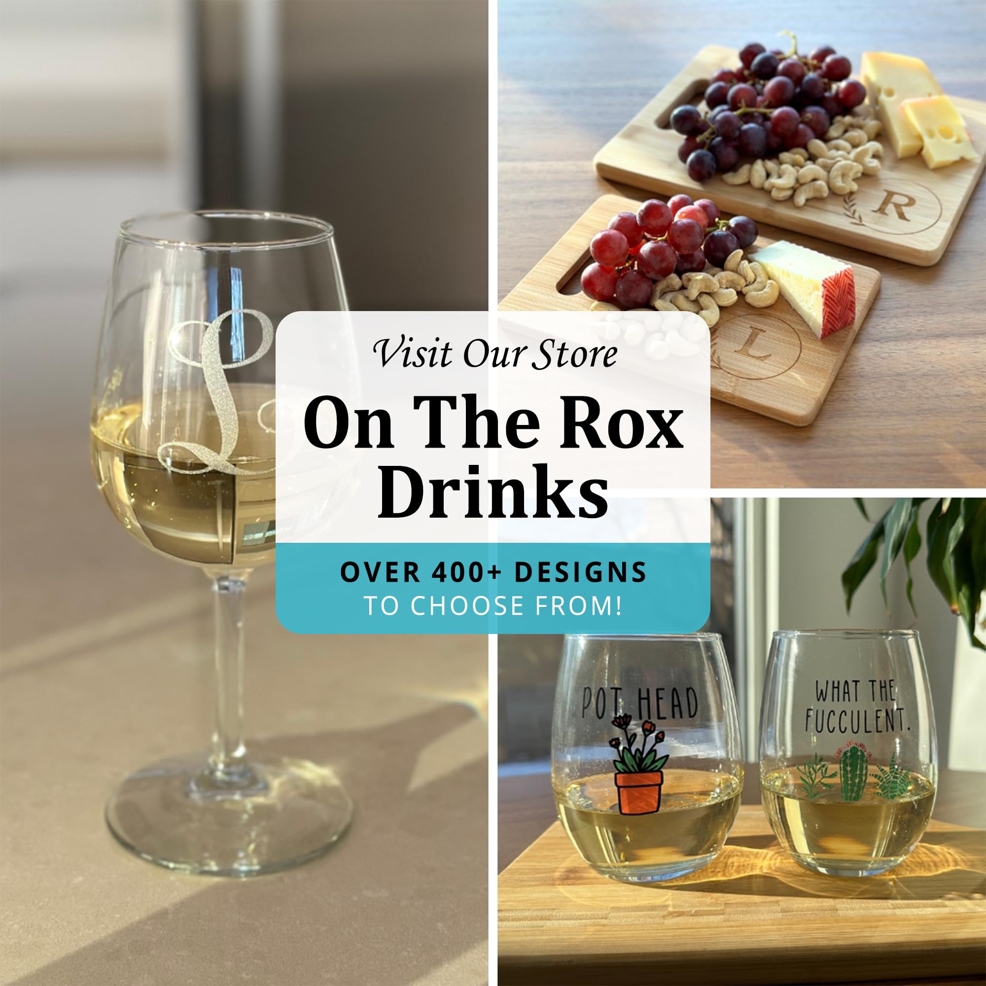 On The Rox Drinks monogram glass for red or white wine sipping