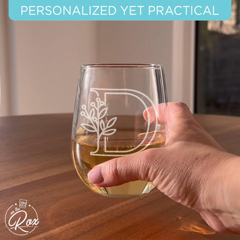 On The Rox Drinks timeless monogram glass for elegant table settings
