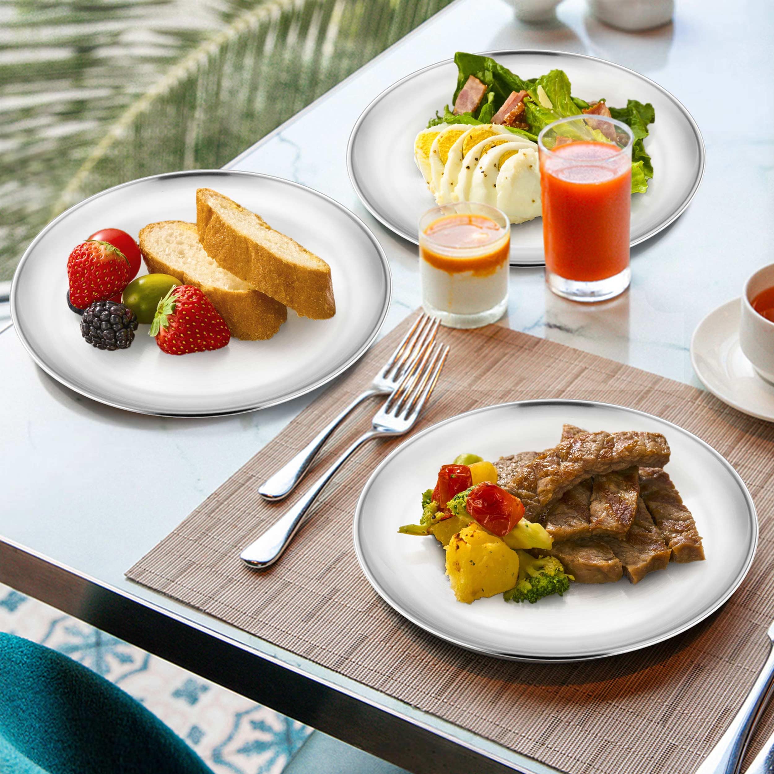 Onader durable stainless steel plates for everyday family meals.