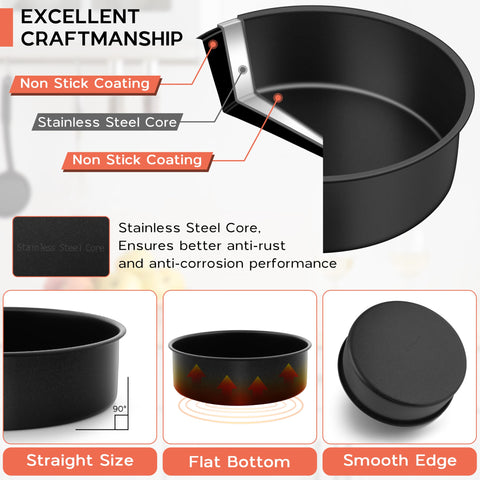 Onader round 6 inch pans with nearly 90 degree straight sides for even layers