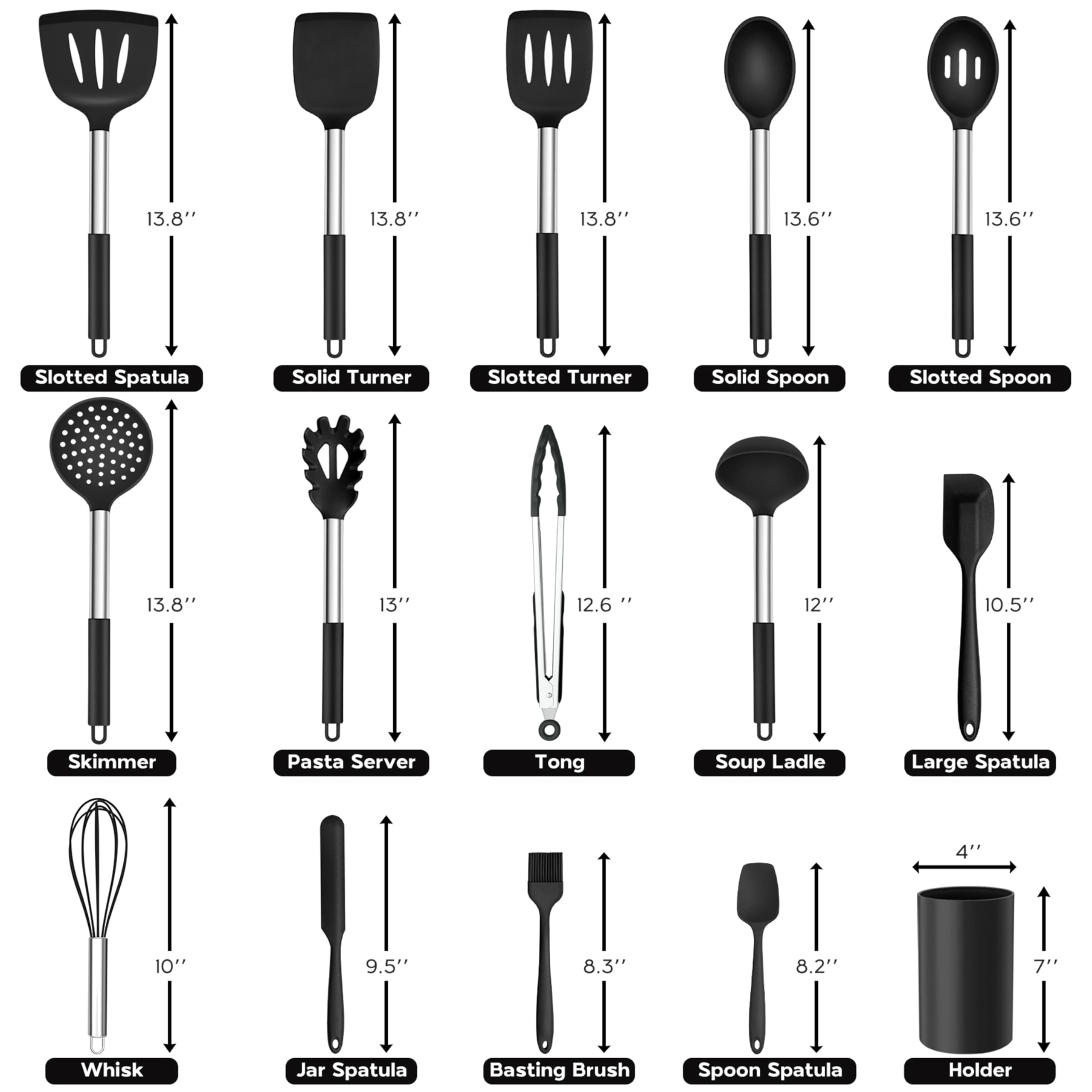 Onader silicone head utensils provide soft, non-scratch contact with cookware.