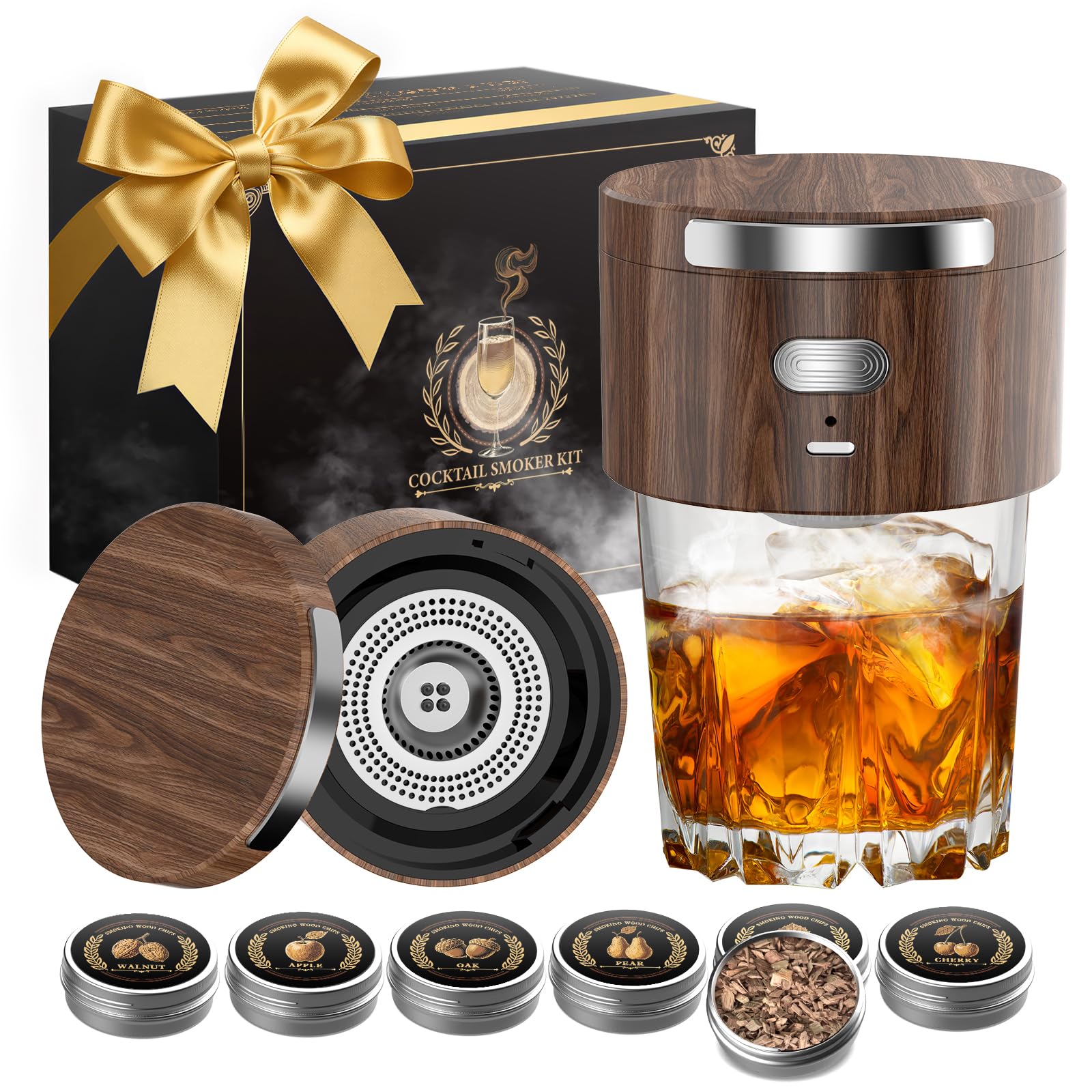 Onakge Electric Whiskey Smoker Kit built-in lighter enhances safe, flame-free flavoring