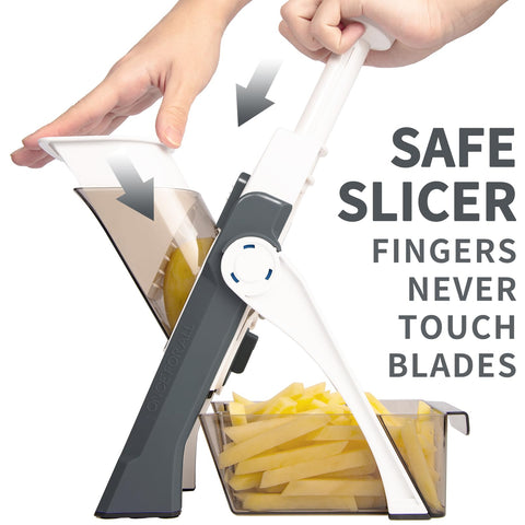 ONCE FOR ALL 5-in-1 function highlighted in julienne mode for uniform strips