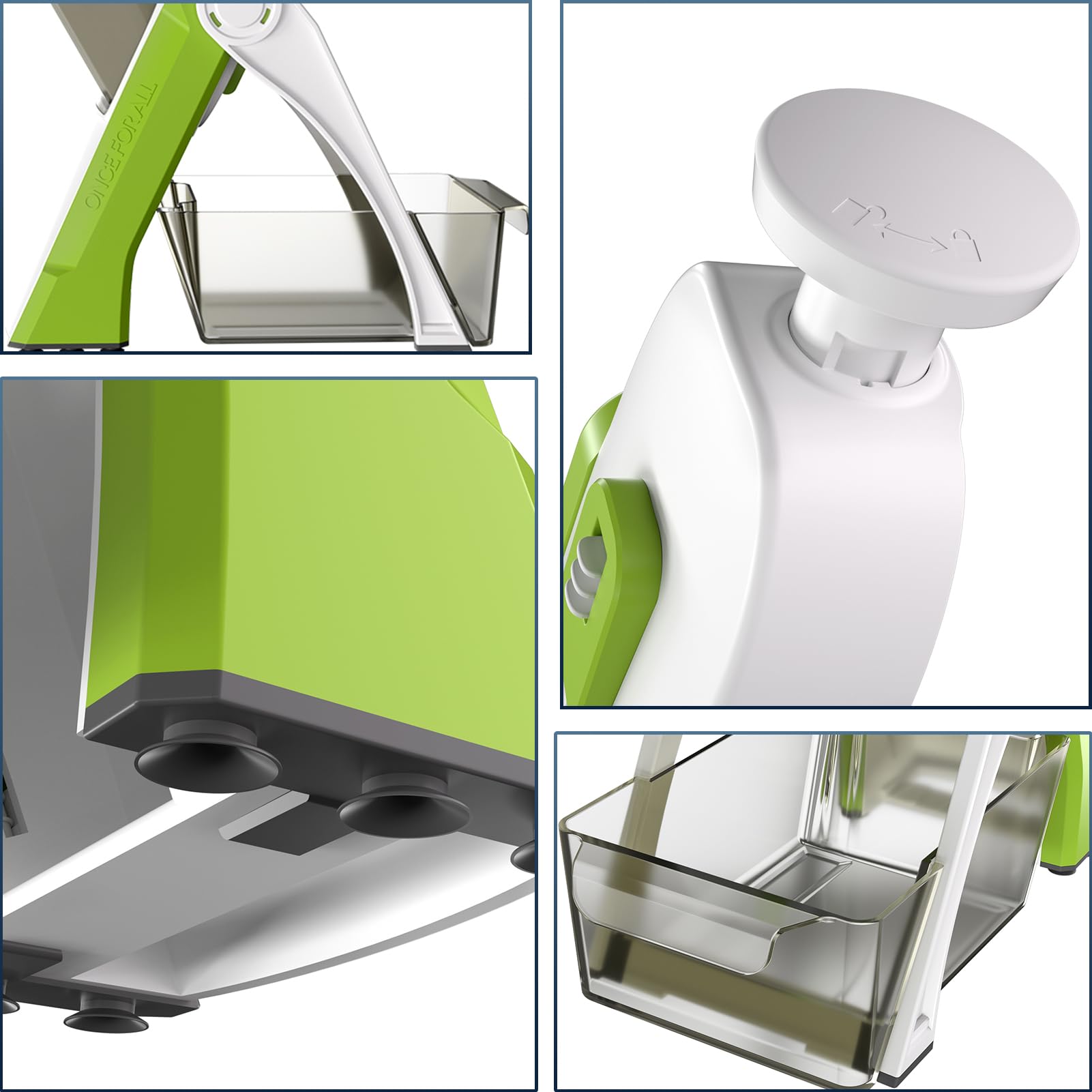 ONCE FOR ALL Eight thickness modes offer versatile prep for veggies.