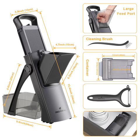 ONCE FOR ALL Mandoline Slicer cleaning with collapsible design and included brush