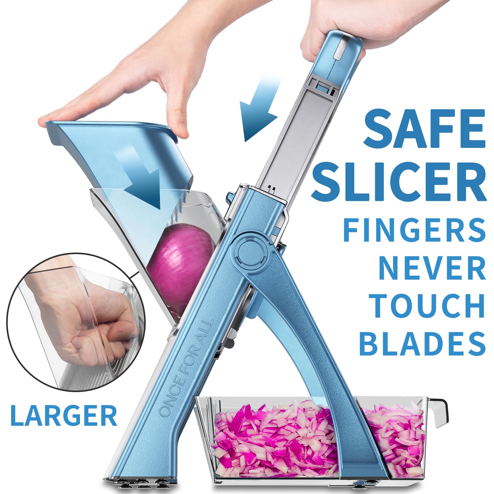 ONCE FOR ALL SkyBlue mandoline with collapsible design for easy storage