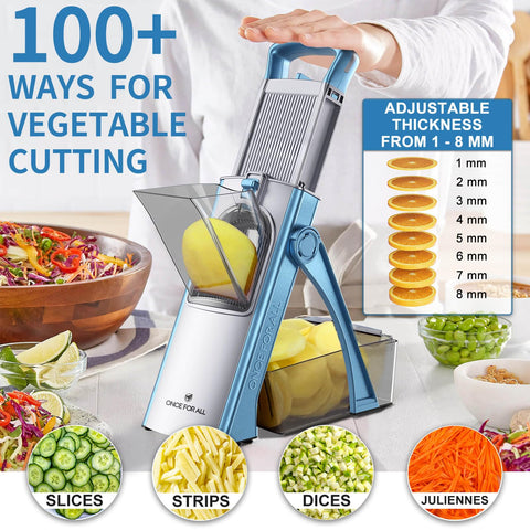ONCE FOR ALL Upgrade Safe Mandoline Slicer Plus blades are 420 stainless for durable slicing