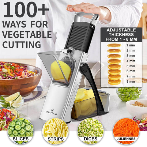 ONCE FOR ALL Upgrade Safe Mandoline Slicer Plus four mode settings support versatile prep.